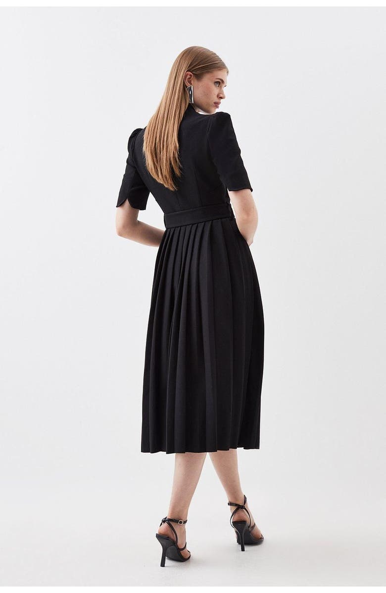 Karen Millen Structured Crepe Belted Midi Dress, Alternate, color, Black