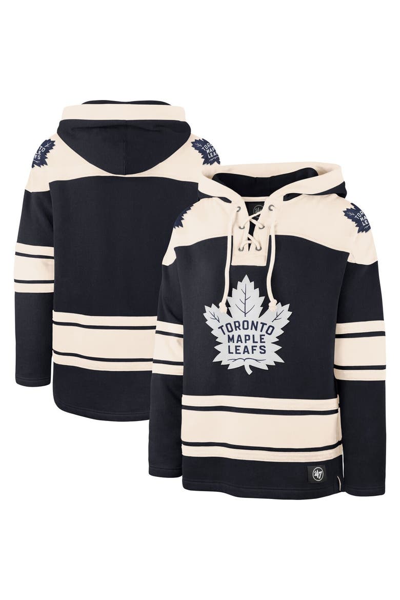 Men's '47 Navy/Cream Toronto Maple Leafs Superior Lacer Pullover Hoodie, Main, color, Navy