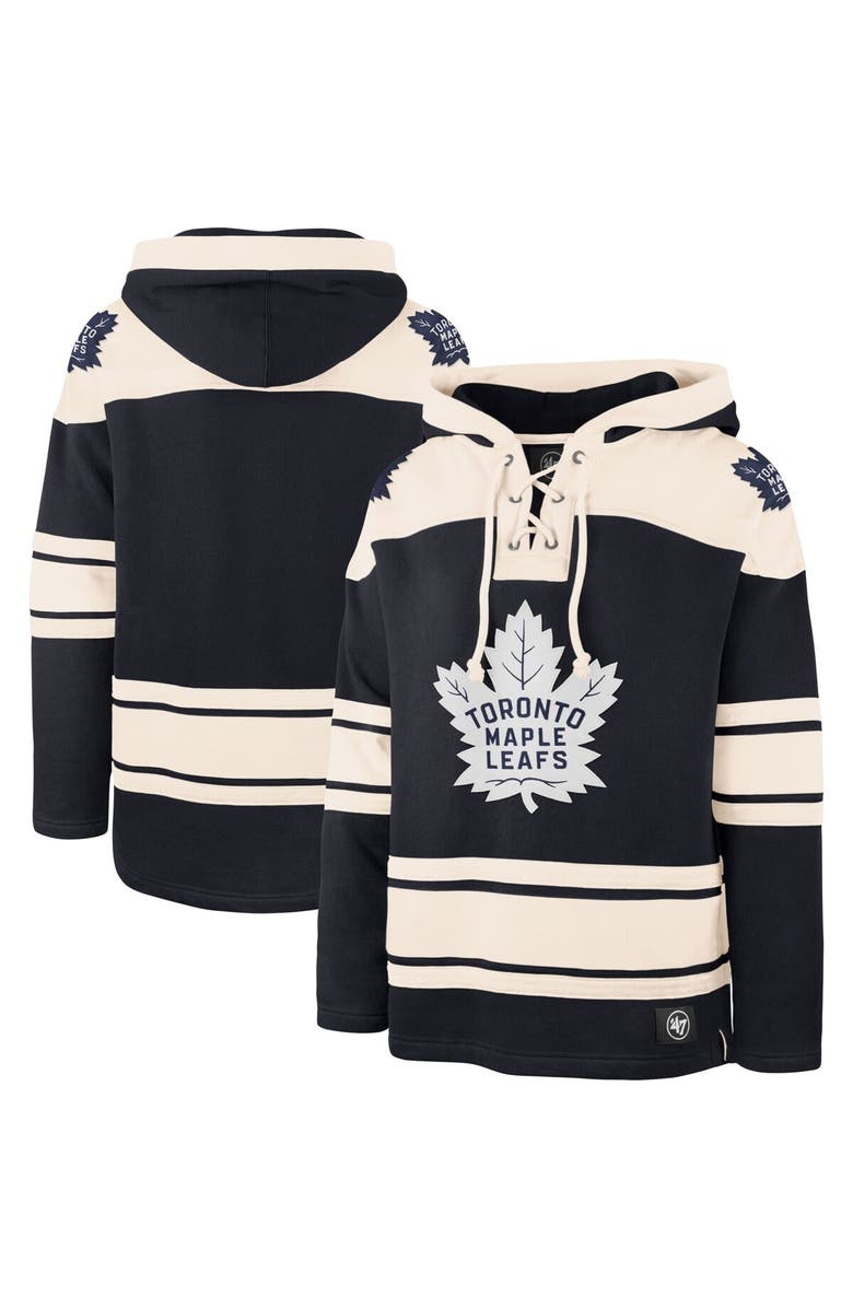 '47 Men's '47 Navy/Cream Toronto Maple Leafs Superior Lacer Pullover Hoodie, Main, color,