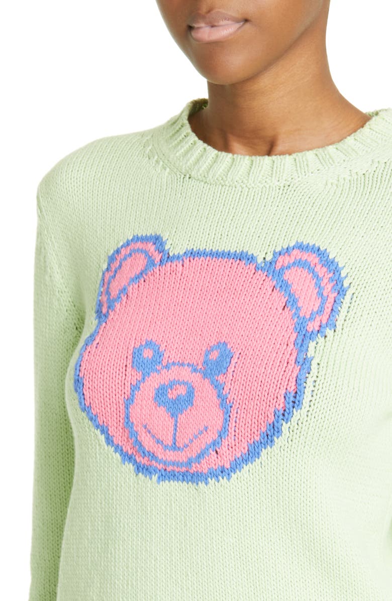 Moschino Bear Intarsia Crewneck Sweater, Alternate, color, 