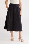 Veronica Beard Karel Stretch Cotton Midi Skirt
