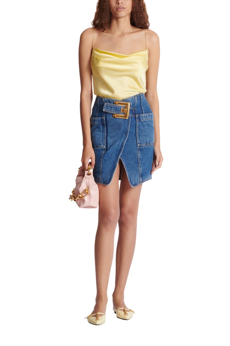 Short denim skirt with belt, Alternate, color, blue