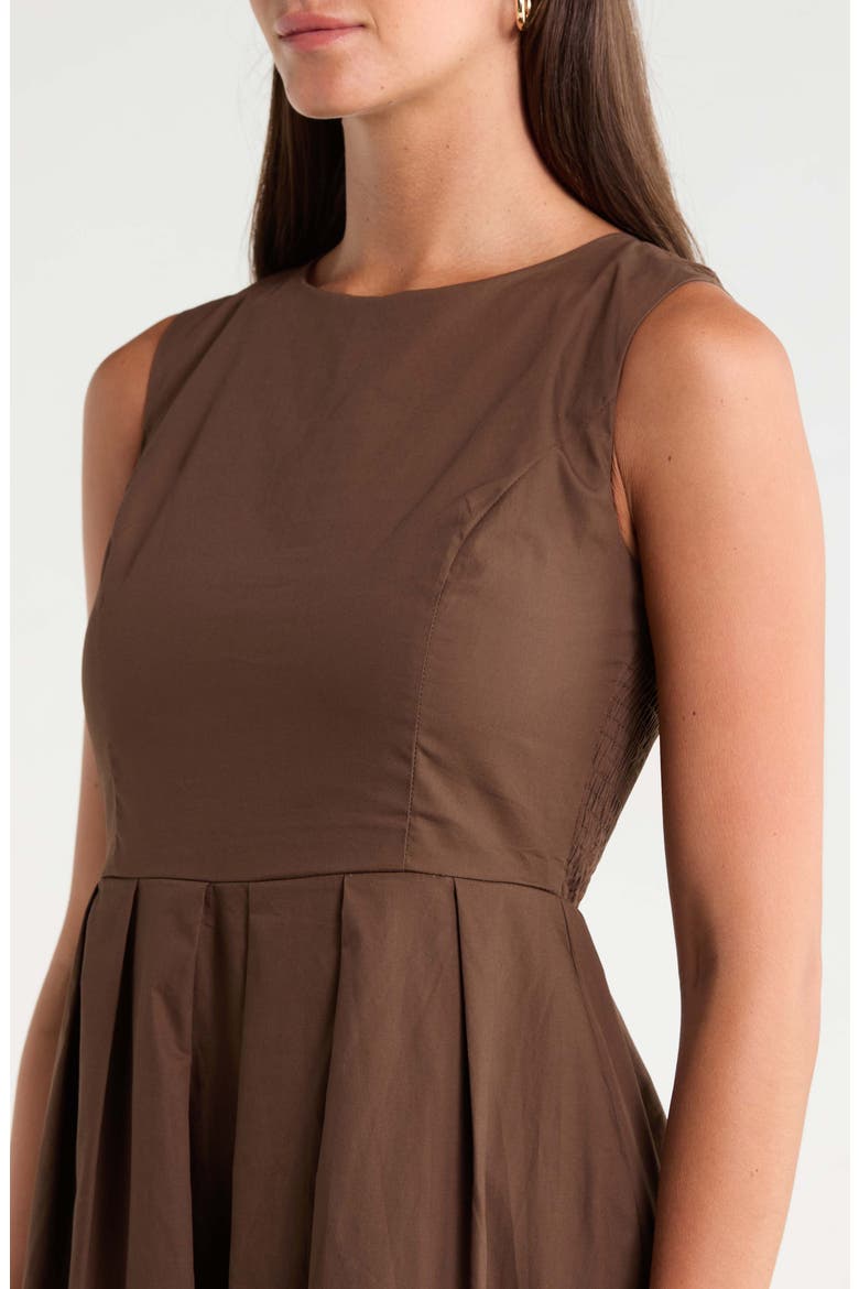 Emily Pleated Cotton Midi Dress, Alternate, color, BROWN