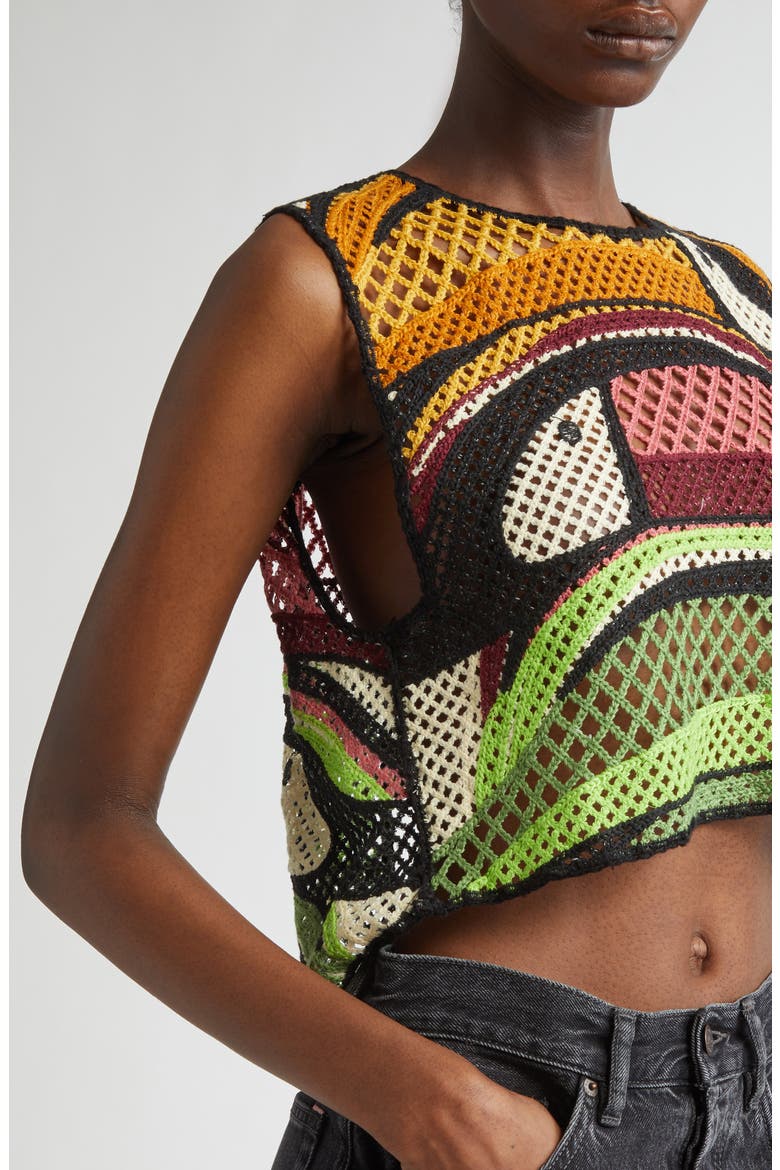 Toucan Tree Open Back Crochet Crop Top, Alternate, color, DARK GREEN