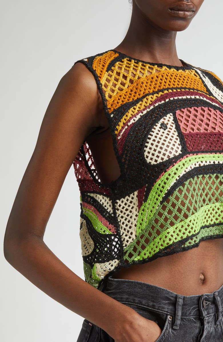 FARM Rio Toucan Tree Open Back Crochet Crop Top, Alternate, color,