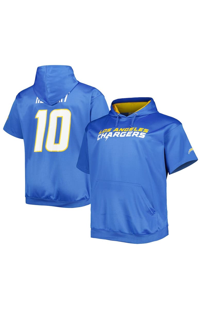 PROFILE Men's Justin Herbert Powder Blue Los Angeles Chargers Big & Tall Short Sleeve Pullover Hoodie, Main, color, Powder Blue