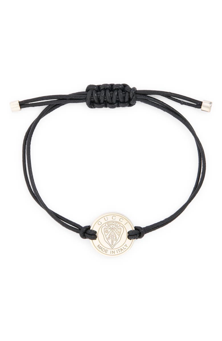 Gucci Crest Leather Cord Bracelet, Main, color, 