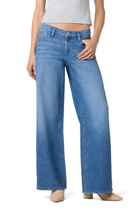 Crystal Embellished Low Rise Wide Leg Jeans (Crystal Indigo)