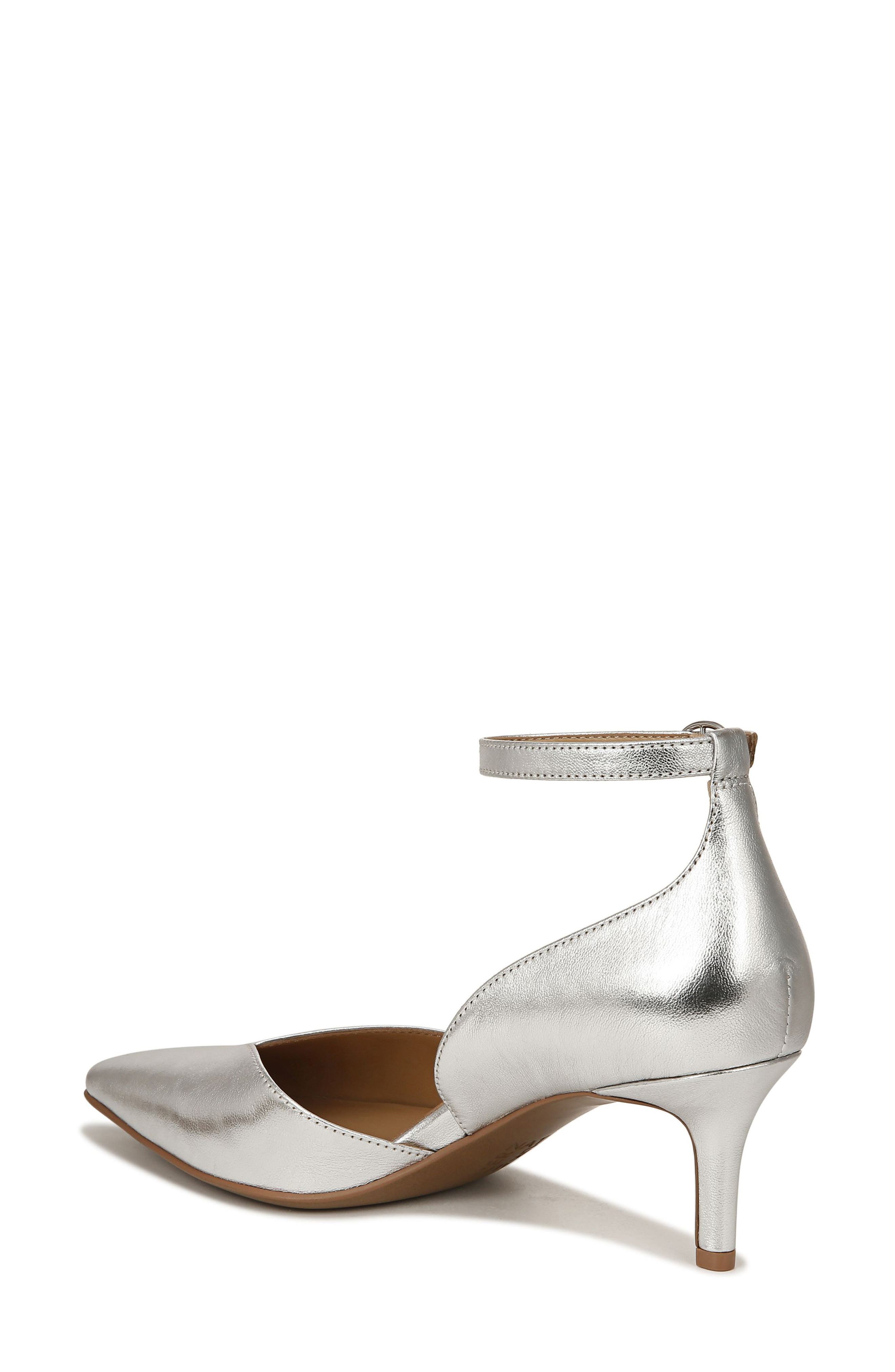 Evelyn Ankle Strap Pointed Toe Pump, Alternate, color, SILVER LEATHER