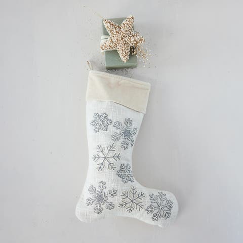 Cotton Slub Stocking with Velvet Cuff and Embroidered Beads