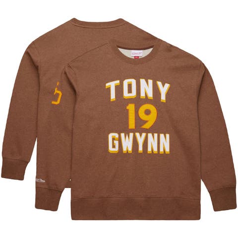 Men's Mitchell & Ness Tony Gwynn Brown San Diego Padres Legends Collection Vintage Logo Name & Number Fleece Pullover Sweatshirt