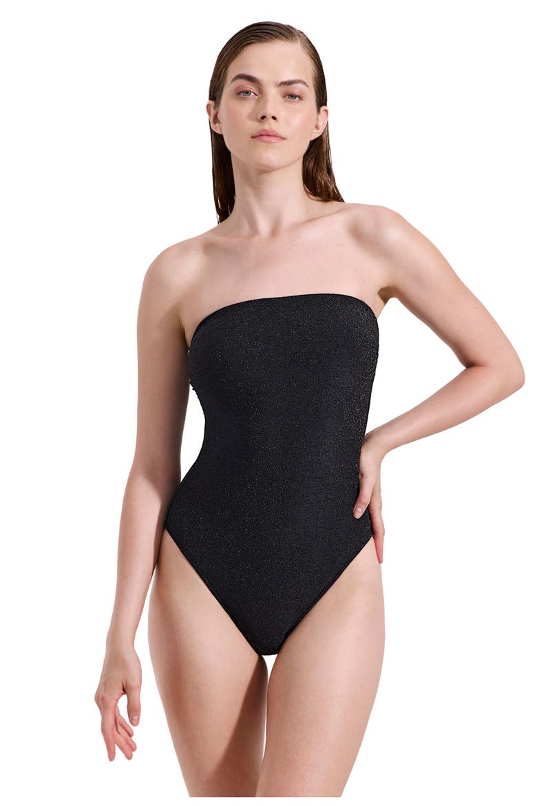 Luna Textured Shimmer Bandeau One Piece, Main, color, Black