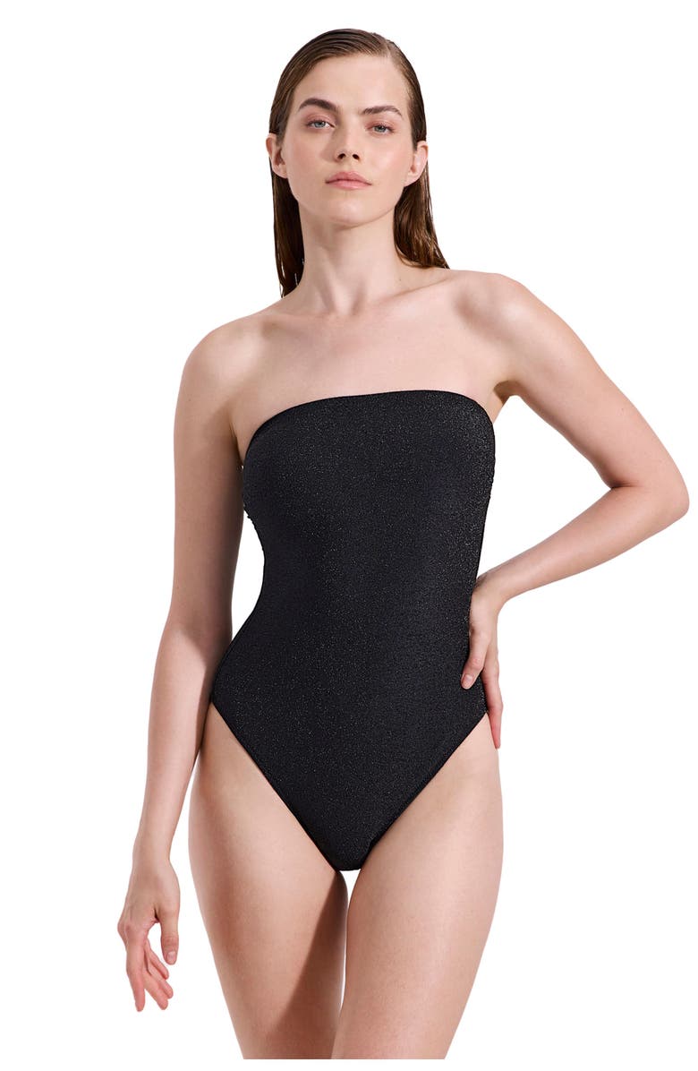 Luma Gottex Luna Textured Shimmer Bandeau One Piece, Main, color, Black