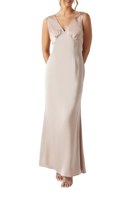 Coast Bow Back V-neck Satin Bridesmaid Dress In Neutral