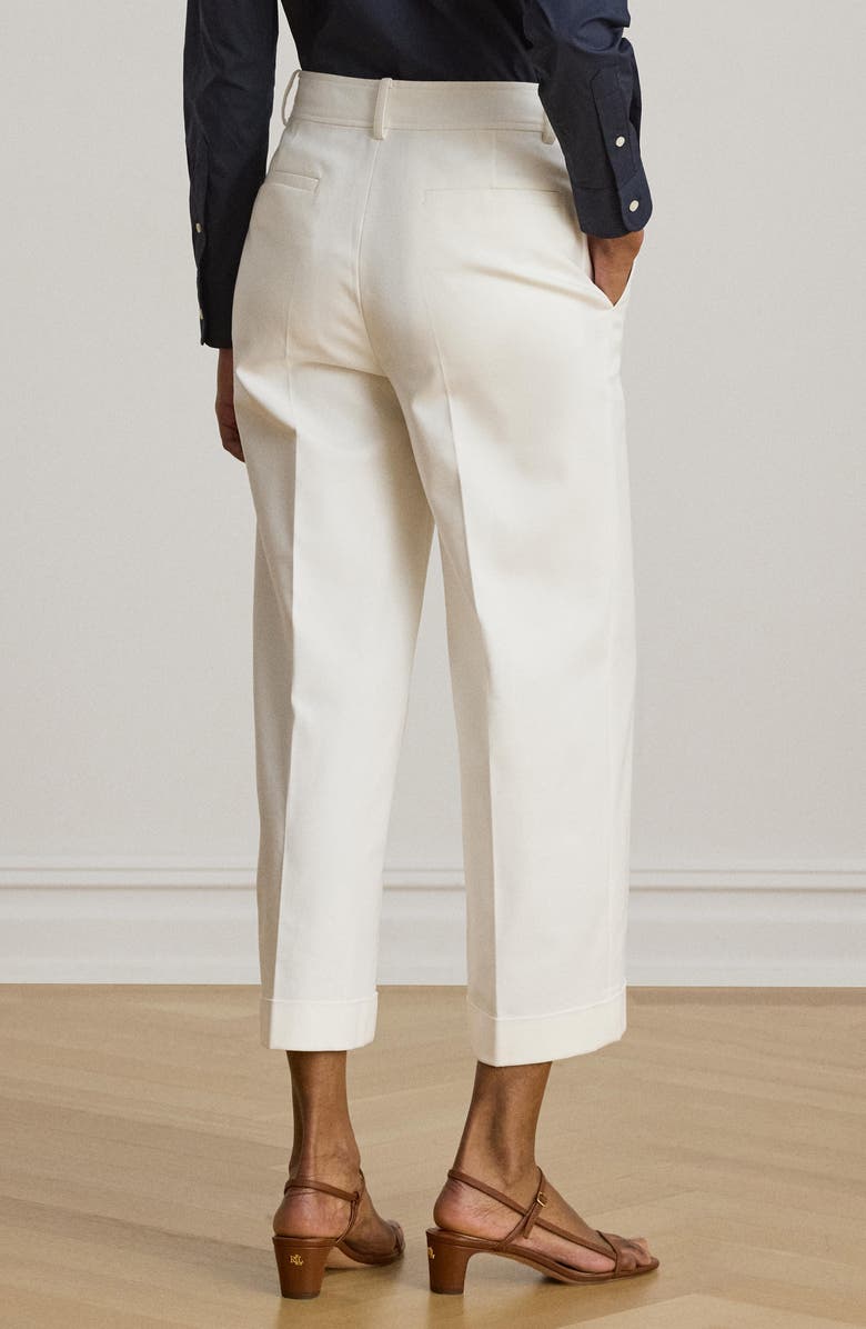 Lauren Ralph Lauren Cotton Stretch Twill Crop Wide Leg Pants, Alternate, color, White