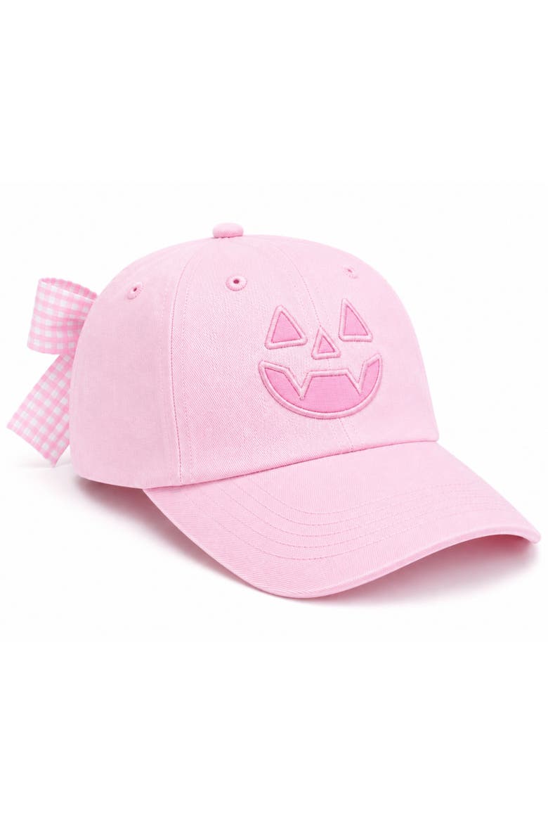 Jack-O-Lantern Bow Baseball Hat, Main, color, Pink