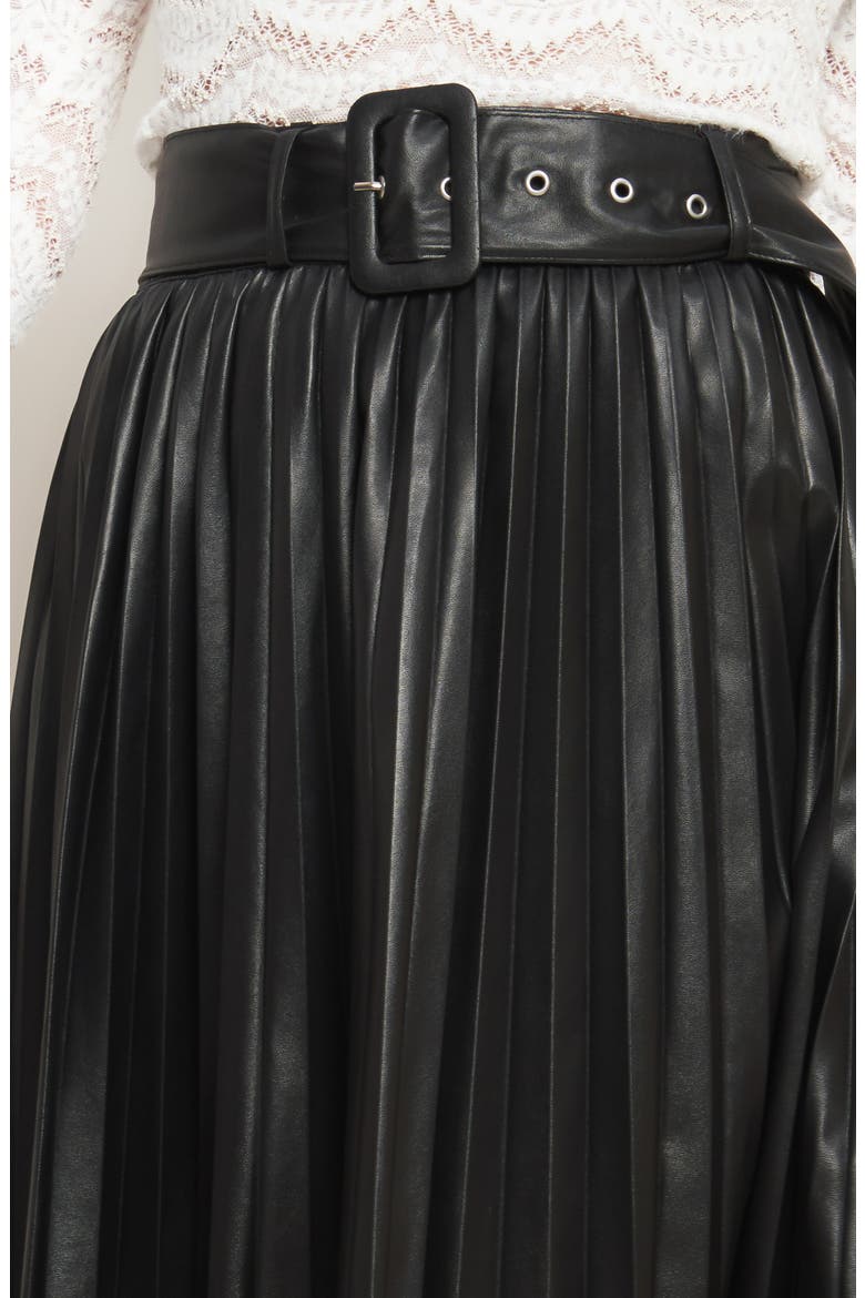 Faux Leather Pleated Midi Skirt, Alternate, color, BLACK