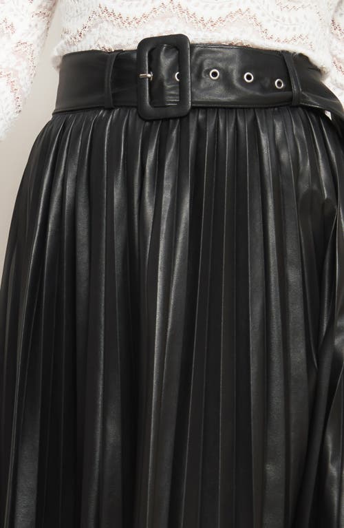 Flying Tomato Faux Leather Pleated Midi Skirt In Black