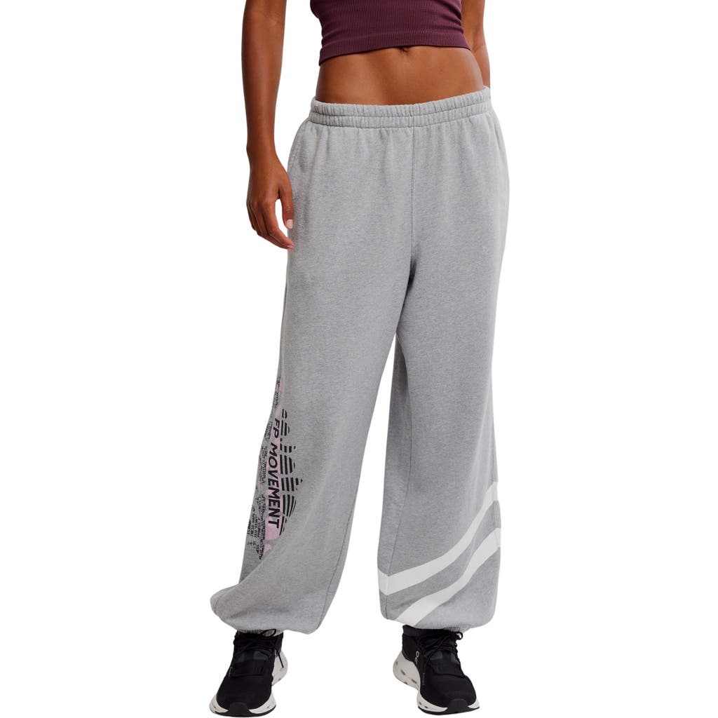 Shop Free People Fp Movement All Star Oversize Graphic Joggers In Heather Grey/white