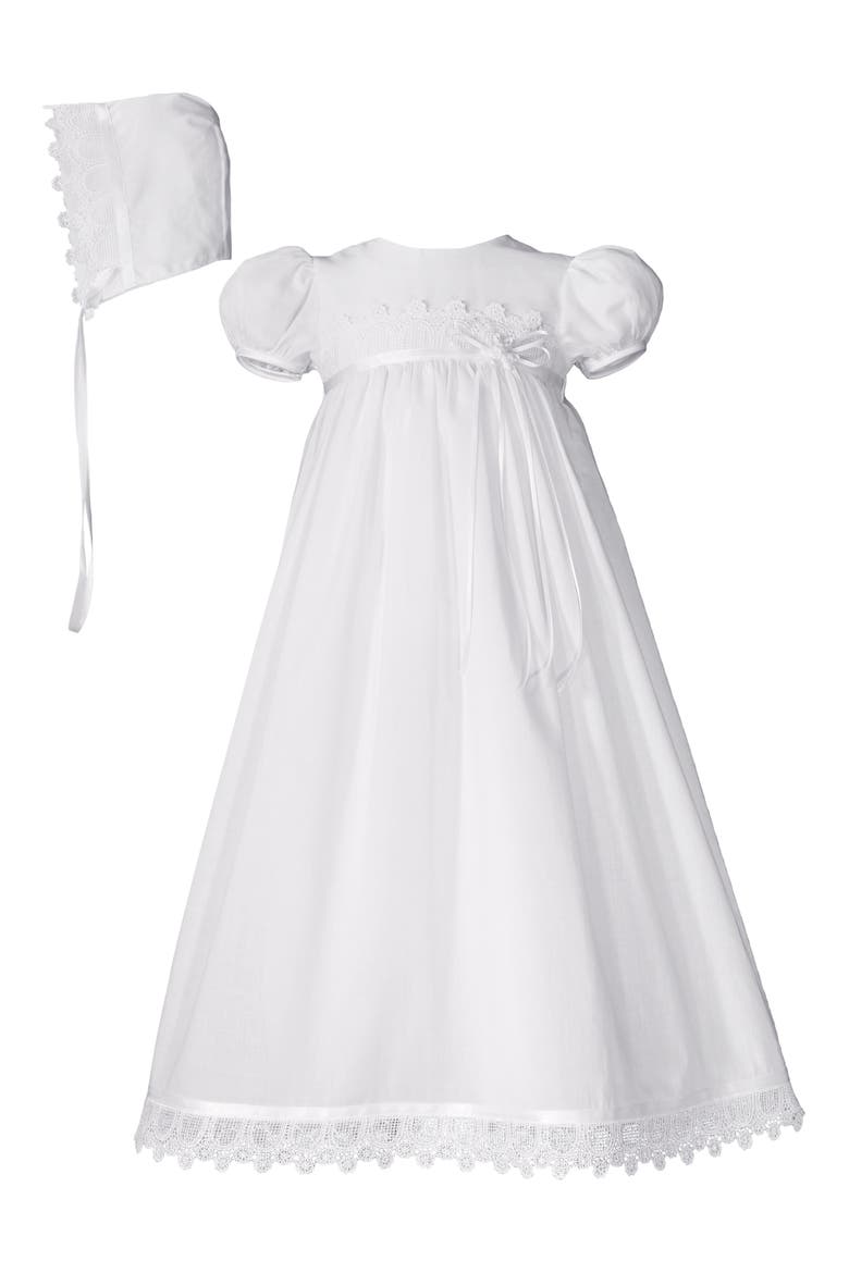 Christening Gown & Hat Set, Main, color, WHITE