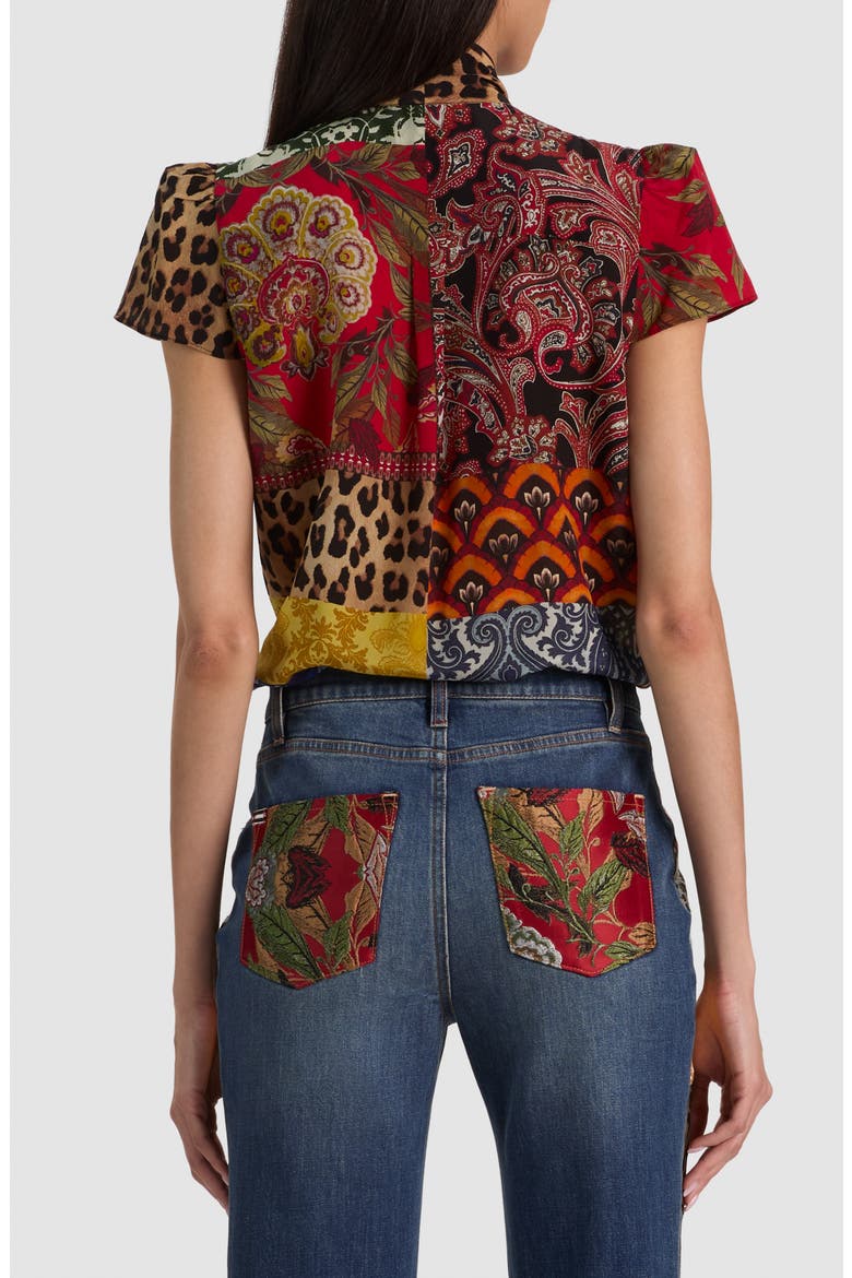 Jeannie Piped Bow Silk Top, Alternate, color, OFF THE GRID