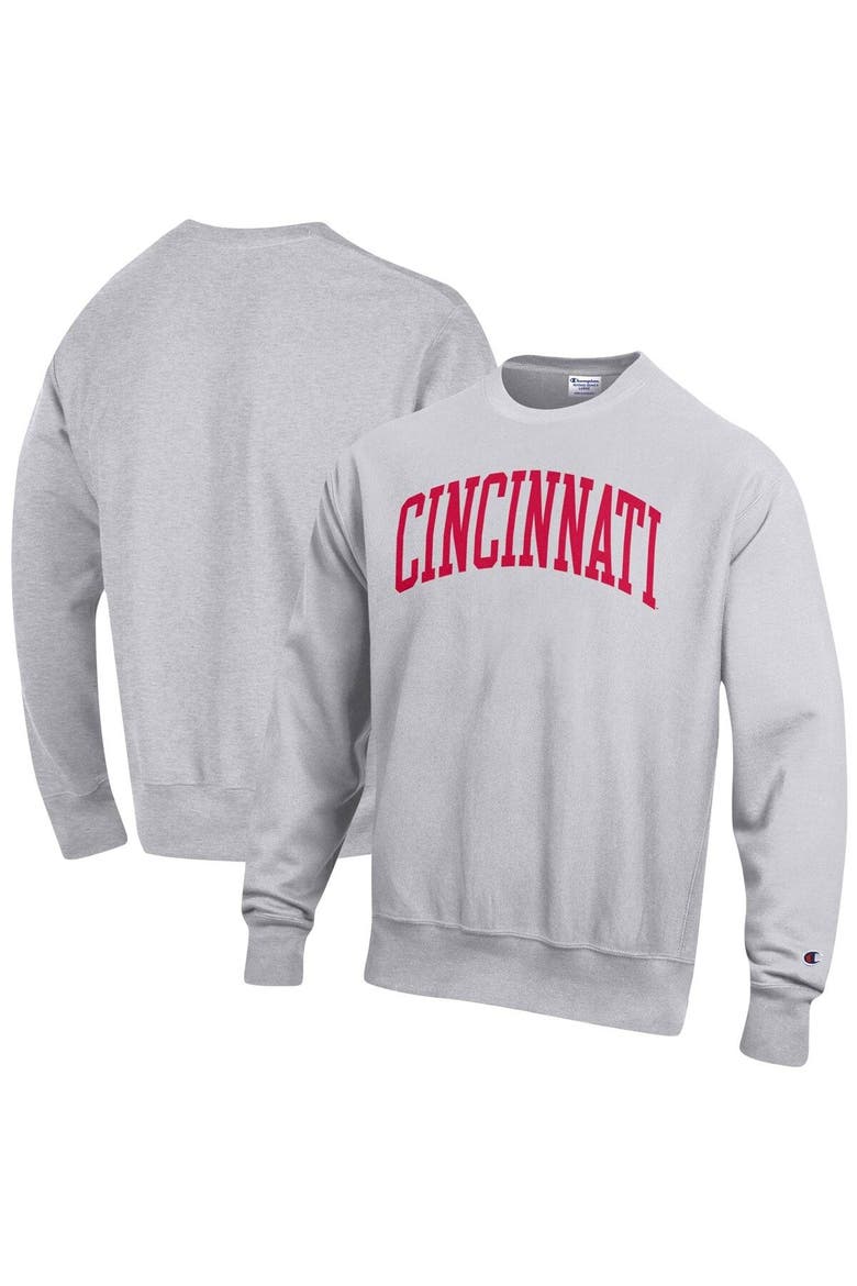Men's Champion Heathered Gray Cincinnati Bearcats Arch Reverse Weave Pullover Sweatshirt, Main, color, Heather Gray
