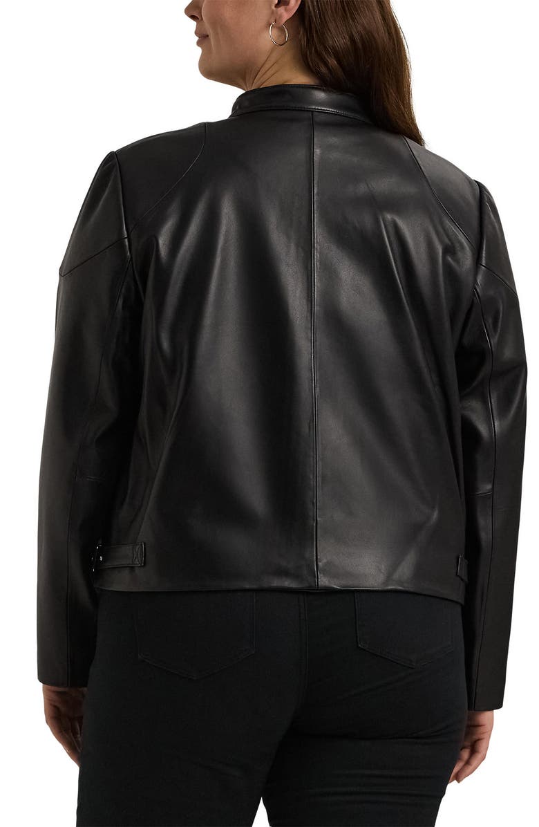 Lauren Ralph Lauren Lambskin Leather Jacket, Alternate, color, Black