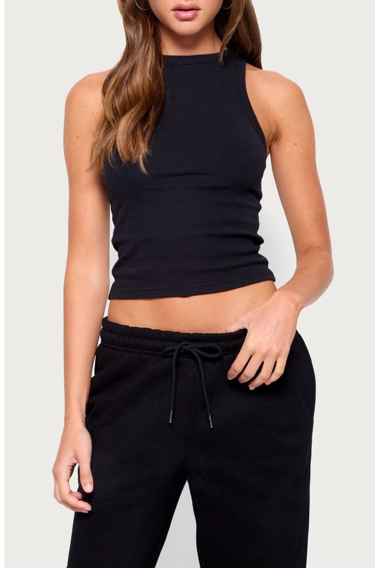 Filipa High Neck Racerback Crop Rib Tank, Main, color, BLACK