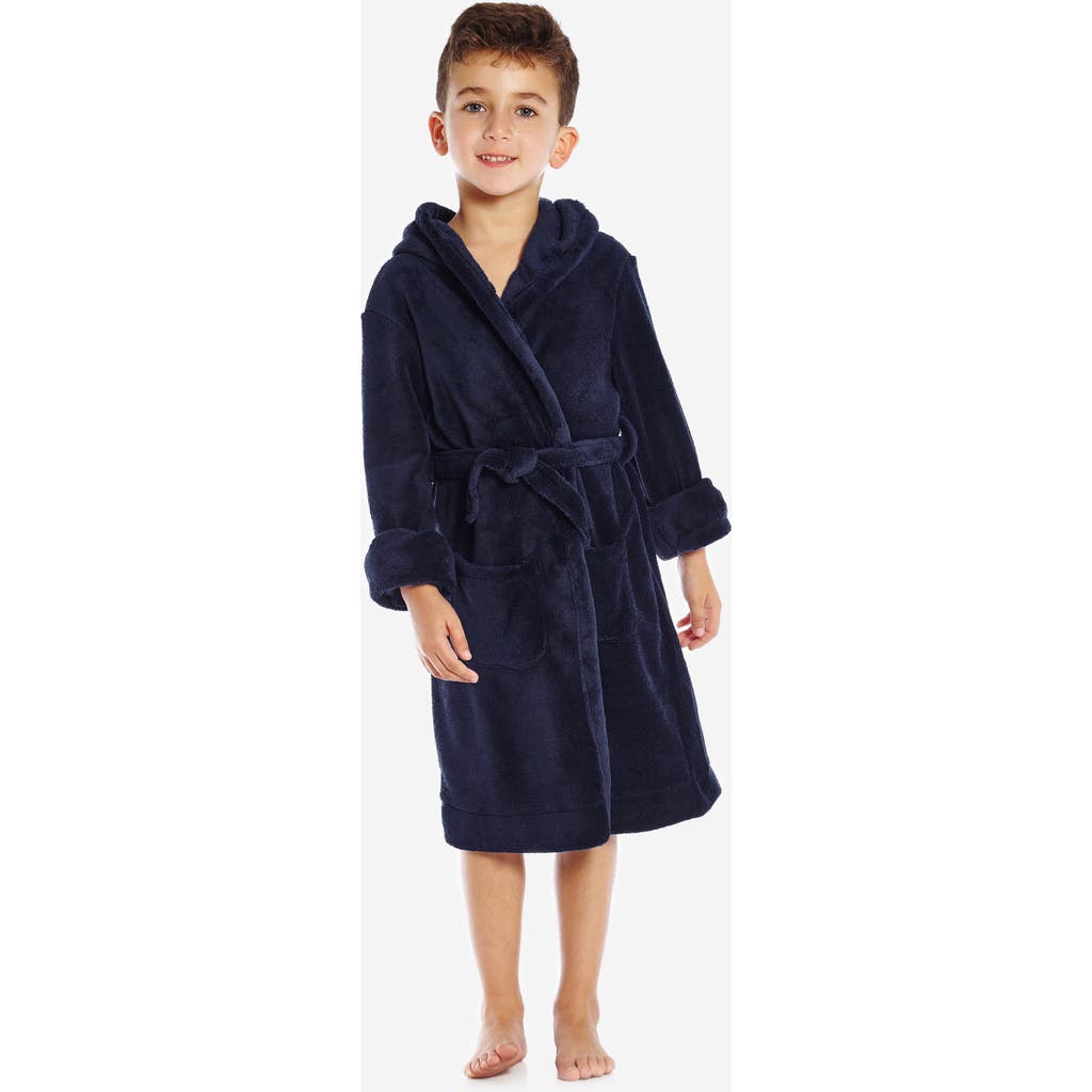 Leveret Kids Fleece Hooded Robe, Solid Colors In Blue