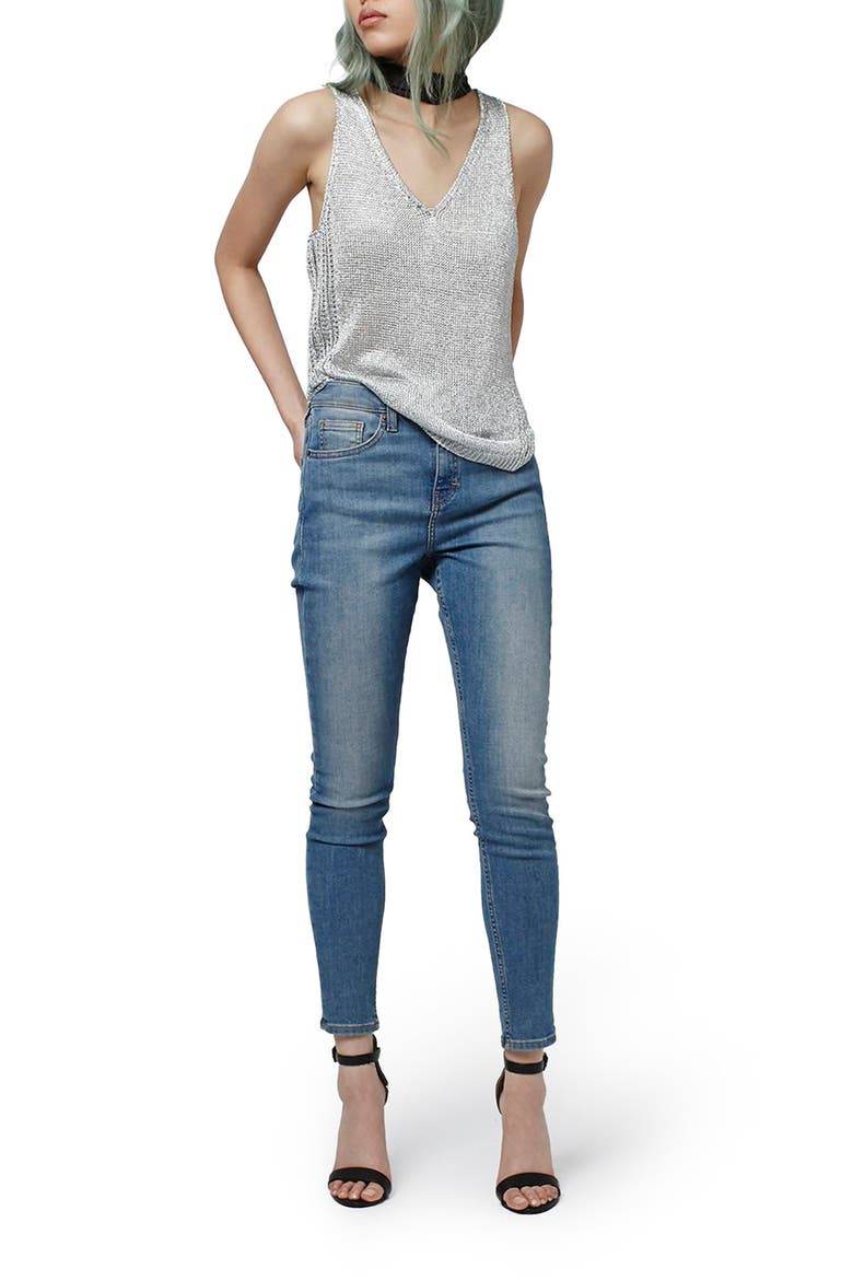 Deep V-Neck Metallic Tank, Alternate, color, SILVER