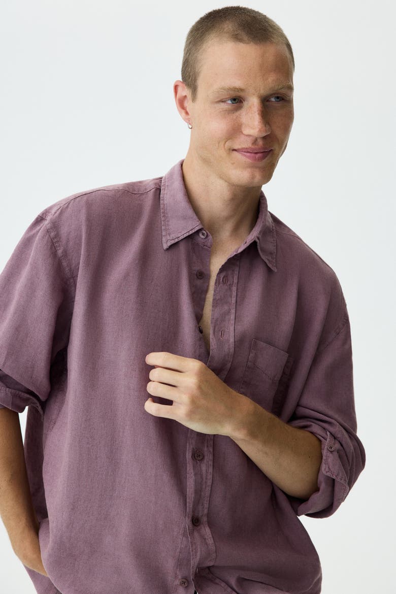 Relaxed Fit Linen-blend Shirt, Alternate, color, Dusty red