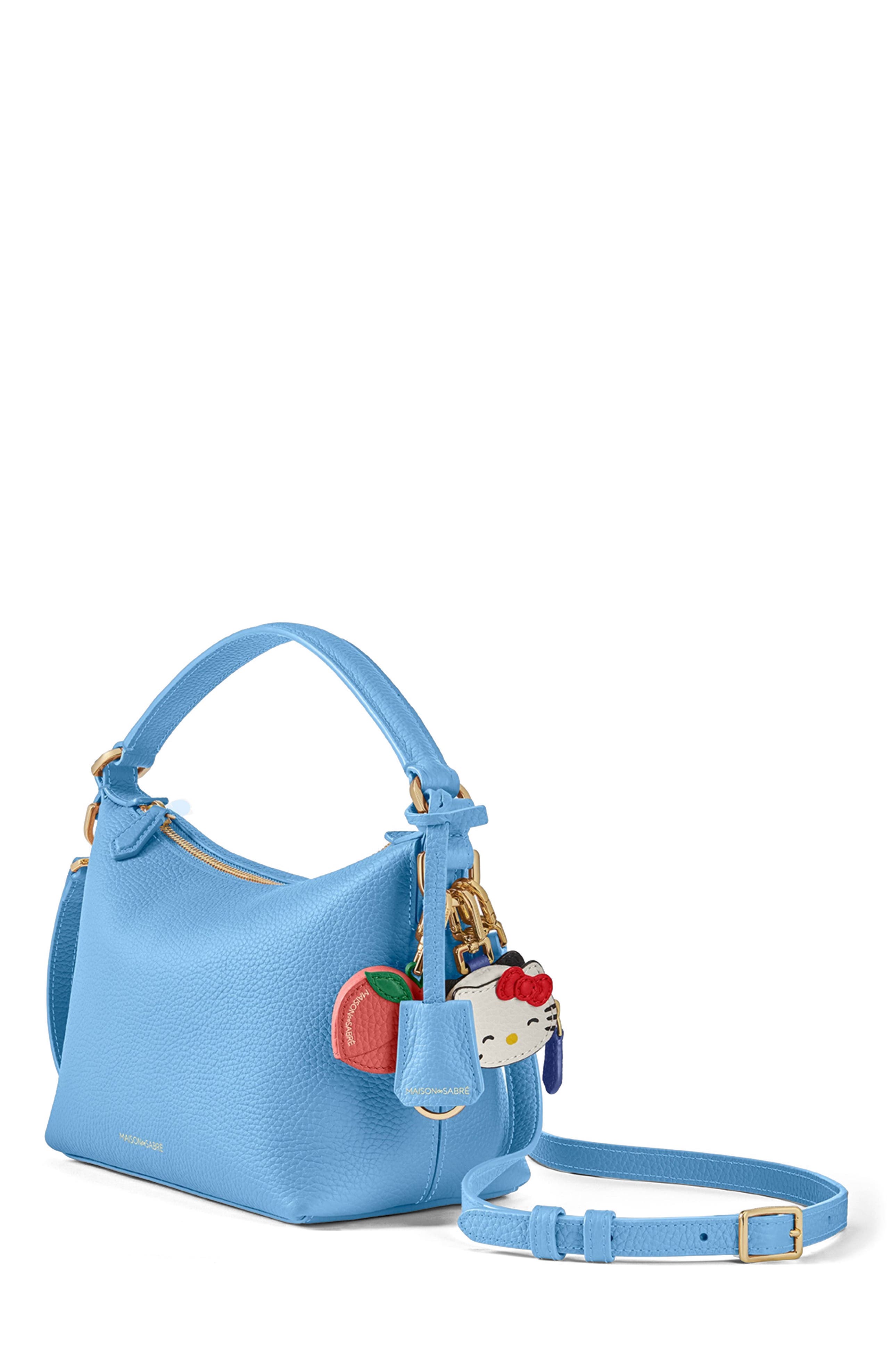 Small Leather Soft Hobo, Alternate, color, Sky Blue