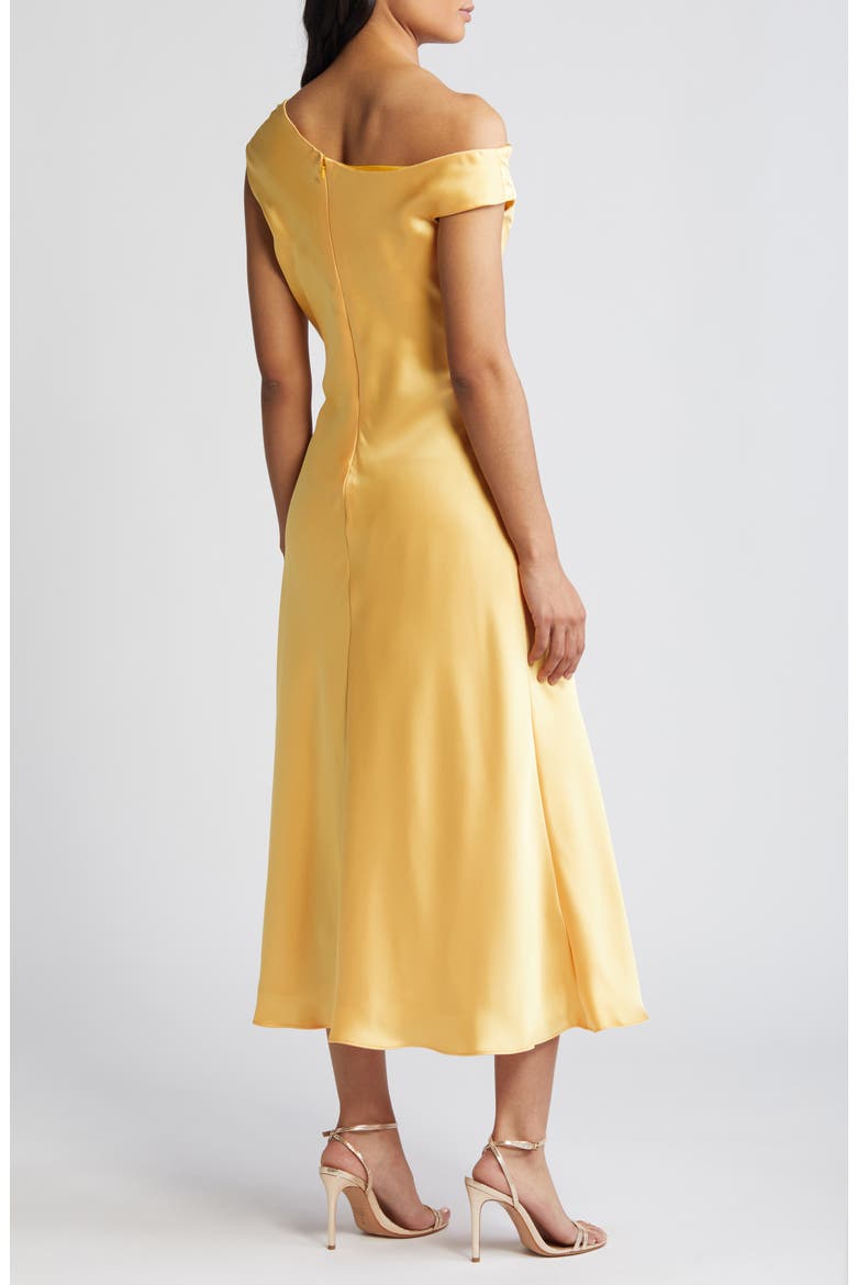 One-Shoulder Satin Midi Dress, Alternate, color, MARIGOLD