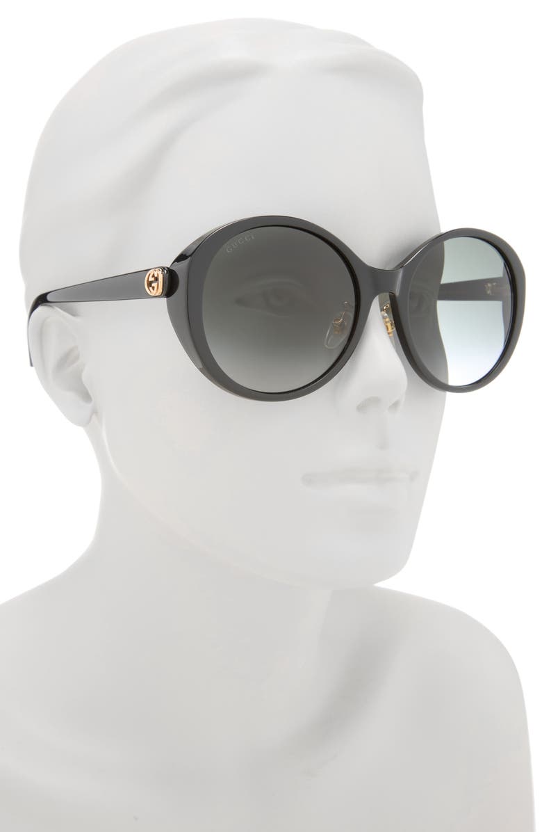 Gucci 56mm Gradient Round Sunglasses, Alternate, color, Black Black Grey
