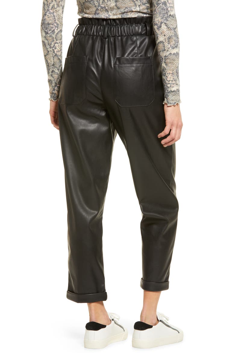 Faux Leather Relaxed Trousers, Alternate, color, BLACK