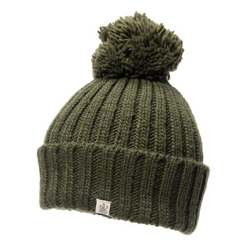 Nirvana Designs Park Fold Rib Pom Beanie In Olive