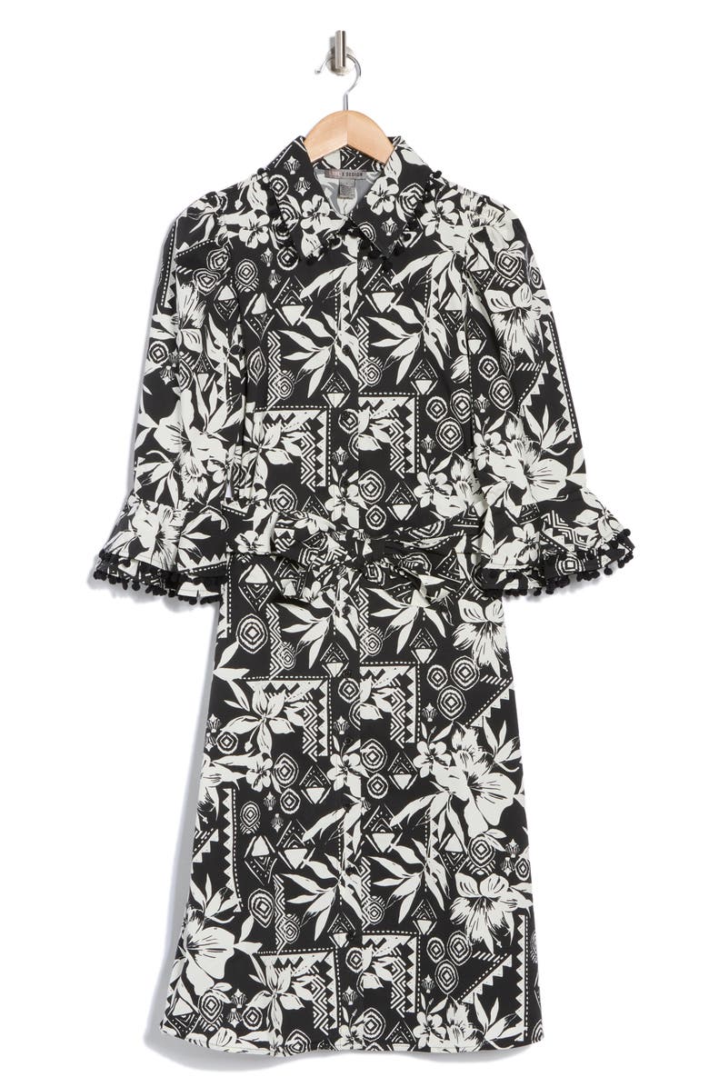 BY DESIGN Lucia Stretch Cotton Poplin Shirtdress, Alternate, color, Black/ Gardenia Lucia Flower