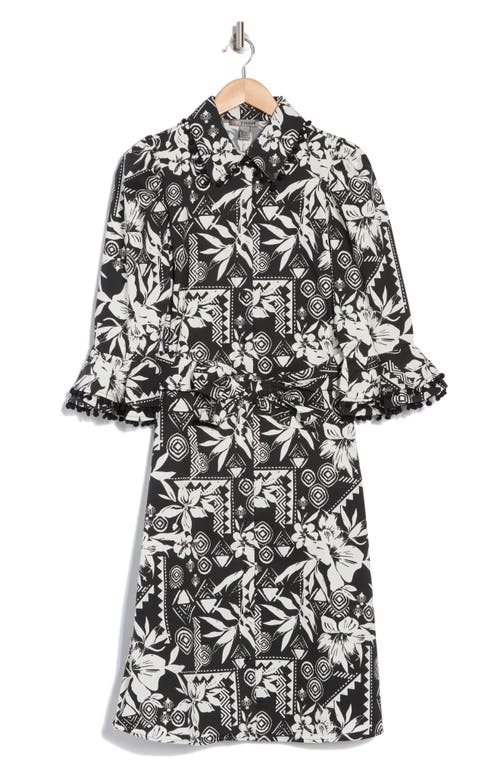 By Design Lucia Stretch Cotton Poplin Shirtdress In Black/gardenia Lucia Flower