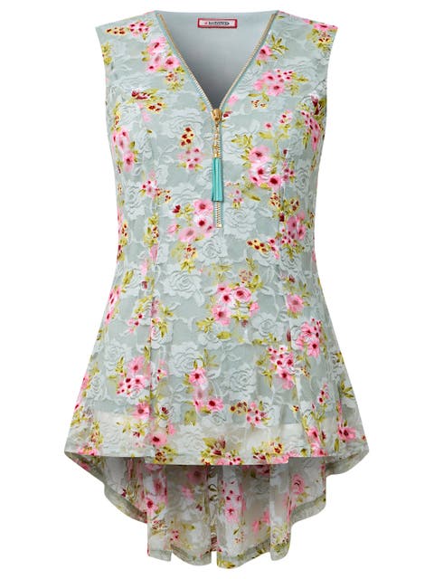 Zip Neck Sleeveless Lace Tunic (plus)