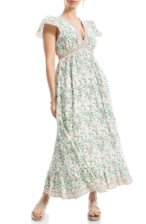 Floral Flutter Sleeve Maxi Dress