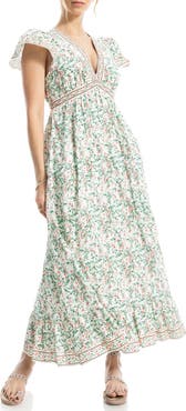 MAX STUDIO Floral Flutter Sleeve Maxi Dress