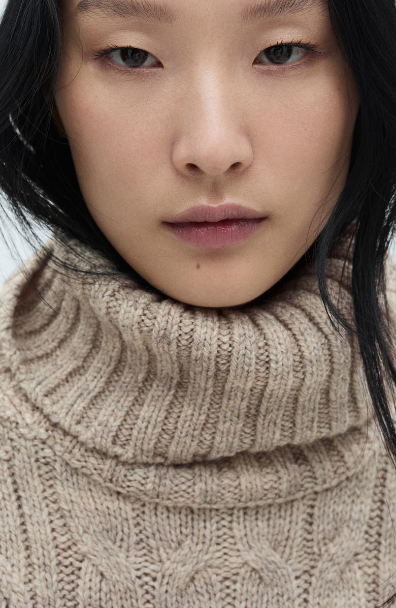 MANGO Cable Stitch Short Sleeve Turtleneck Sweater, Alternate, color, 