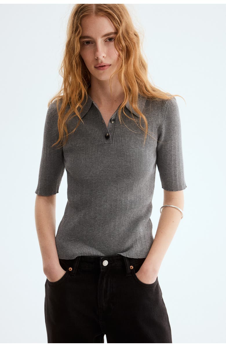 H&M Pointelle-knit Top, Alternate, color, Gray Melange