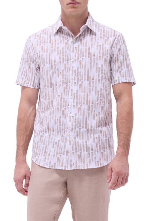 Orson Trim Fit Stripe Short Sleeve Stretch Cotton Seersucker Button-Up Shirt