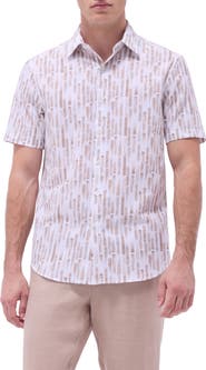 Bugatchi Orson Trim Fit Stripe Short Sleeve Stretch Cotton Seersucker Button-Up Shirt