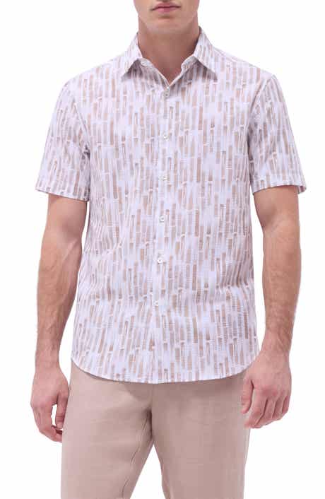 Bugatchi Orson Trim Fit Stripe Short Sleeve Stretch Cotton Seersucker Button-Up Shirt
