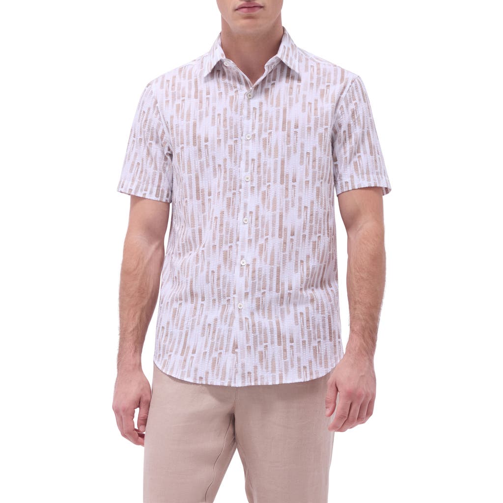 Bugatchi Orson Trim Fit Stripe Short Sleeve Stretch Cotton Seersucker Button-up Shirt In Pink