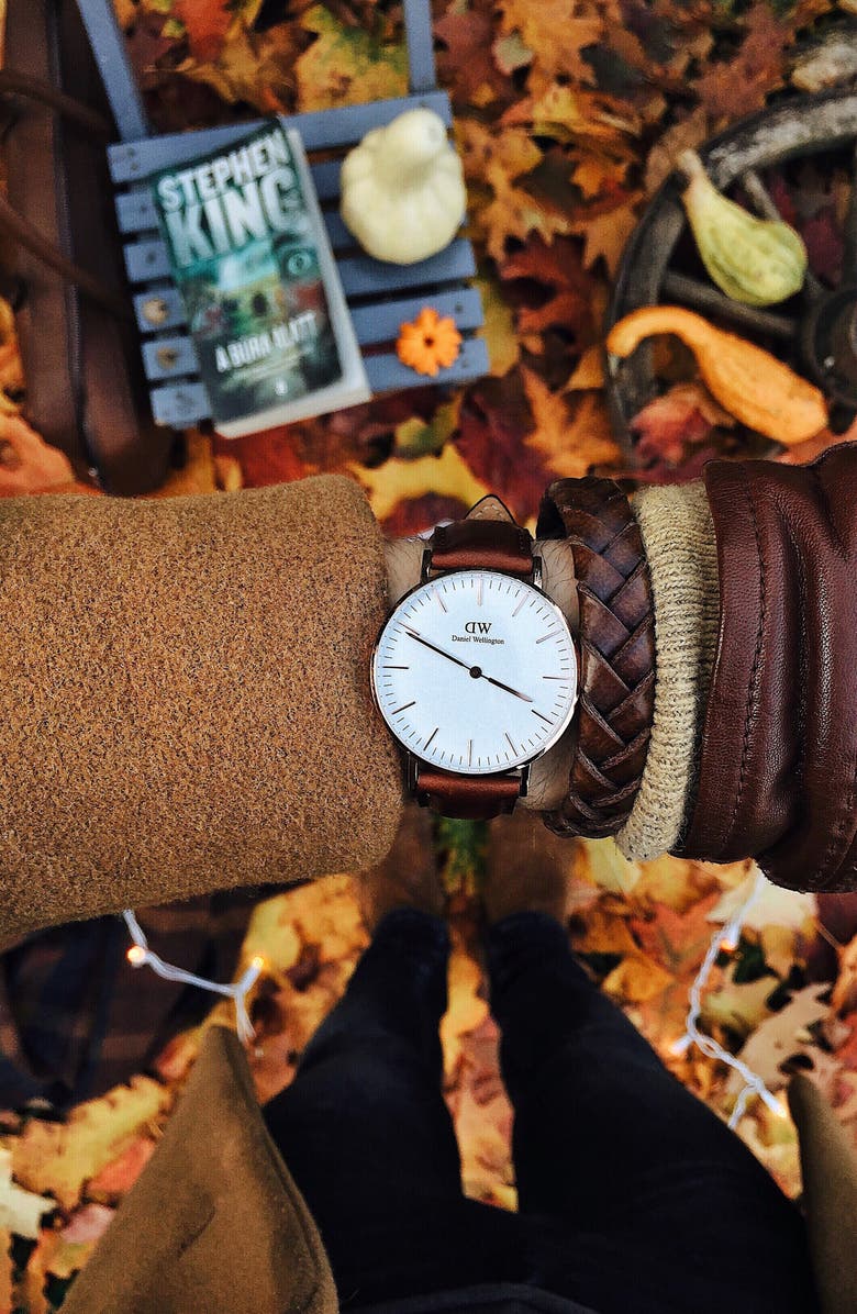 Daniel Wellington Classic St. Mawes Leather Strap Watch, 36mm, Alternate, color, Rose Gold/ Eggshell