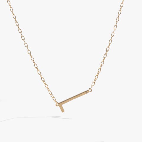 Gold Elongated Initial Pendant Necklace