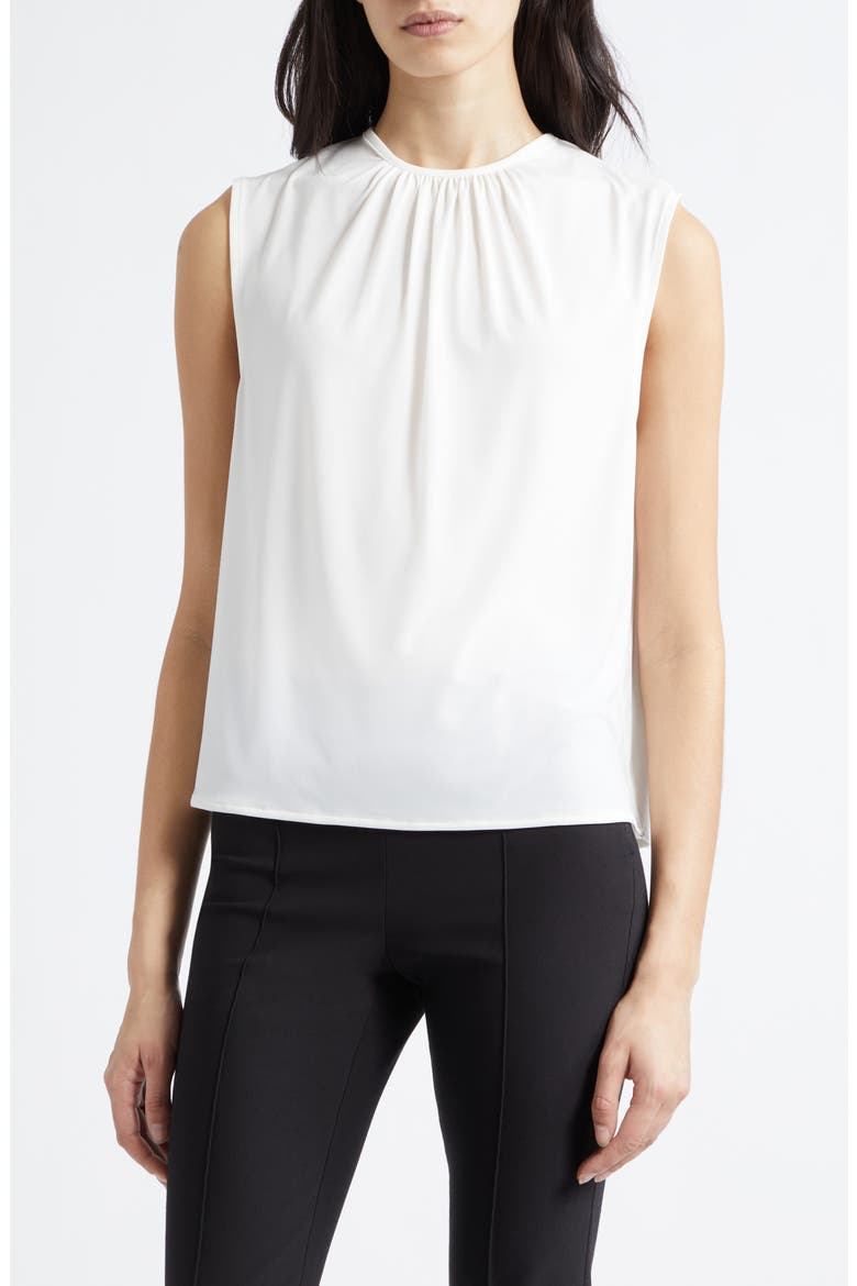 Gathered Jewel Neck Top, Main, color, OFF WHITE
